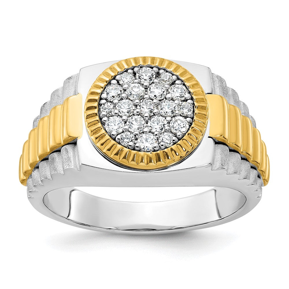 IBGoodman Two-tone Men's Polished Satin and Ribbed 1/2 Carat AA Quality Diamond Round Cluster Ring - WBC