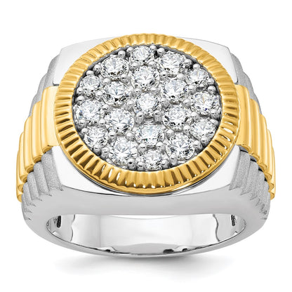IBGoodman Two-tone Men's Polished Satin and Ribbed 2 1/8 Carat AA Quality Diamond Round Cluster Ring - WBC