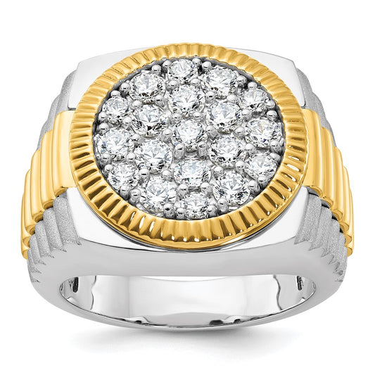 IBGoodman Two-tone Men's Polished Satin and Ribbed 2 1/8 Carat AA Quality Diamond Round Cluster Ring - WBC
