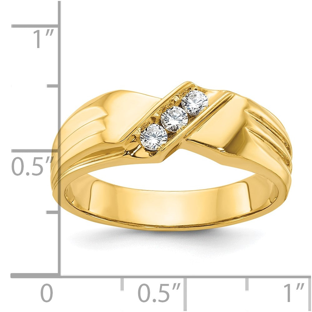 IBGoodman Men's Polished and Grooved 3-Stone 1/5 Carat AA Quality Diamond Ring - WBC