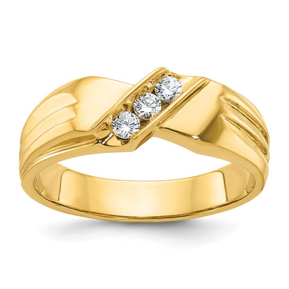 IBGoodman Men's Polished and Grooved 3-Stone 1/5 Carat AA Quality Diamond Ring - WBC
