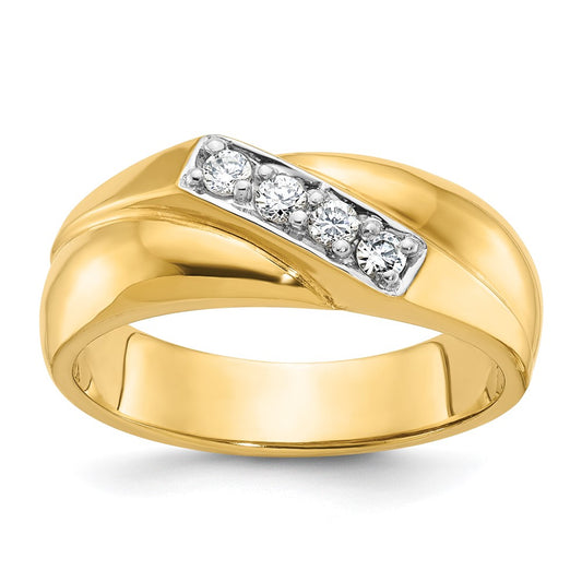 IB Goodman with Rhodium Mens Polished Curved 4-Stone 1/5 Carat AA Quality Diamond Ring - WBC