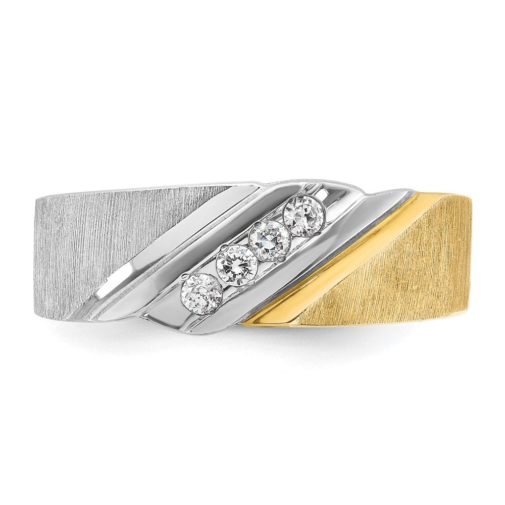 IBGoodman Two-tone Men's Polished Satin and Grooved 4-Stone 1/4 Carat AA Quality Diamond Ring - WBC