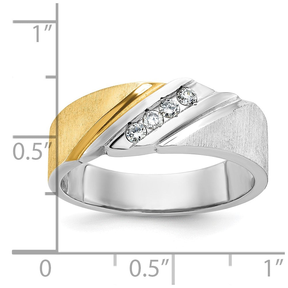 IBGoodman Two-tone Men's Polished Satin and Grooved 4-Stone 1/4 Carat AA Quality Diamond Ring - WBC