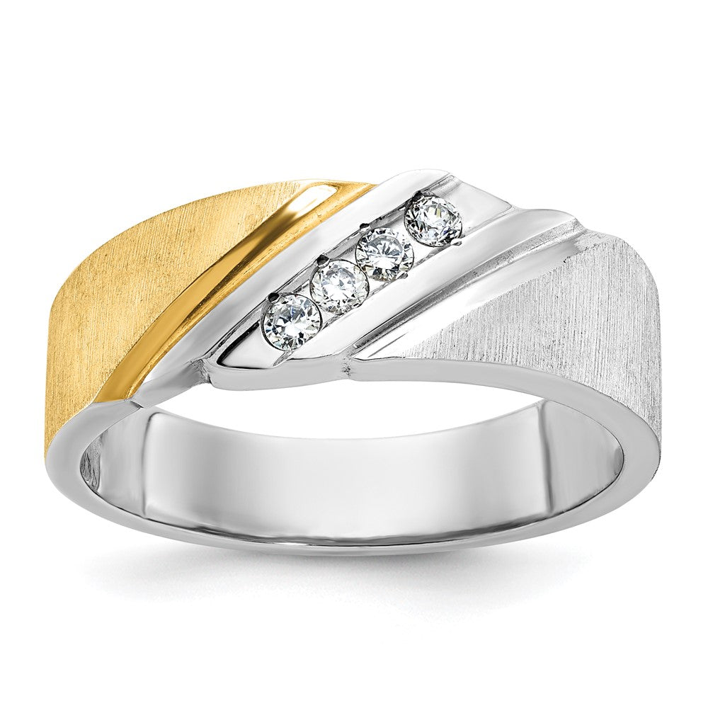 IBGoodman Two-tone Men's Polished Satin and Grooved 4-Stone 1/4 Carat AA Quality Diamond Ring - WBC