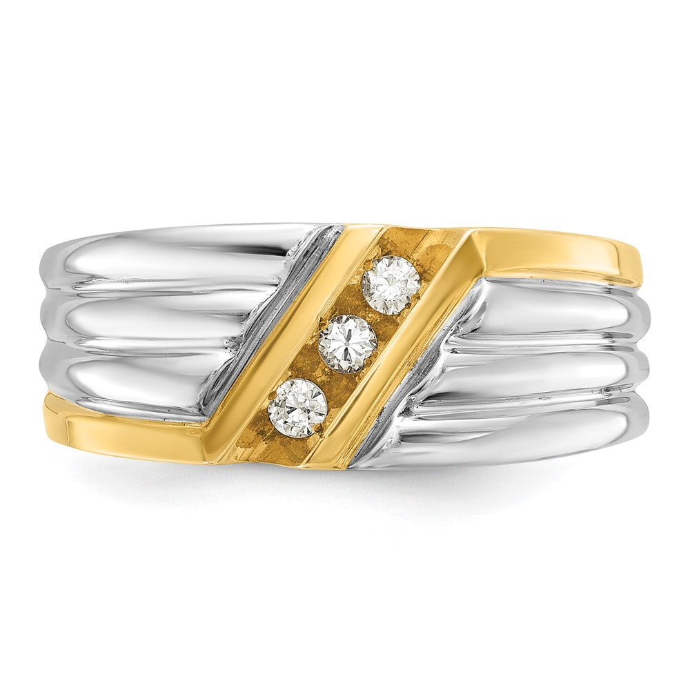 IBGoodman Two-tone Men's Polished and Grooved 3-Stone 1/6 Carat AA Quality Diamond Ring - WBC