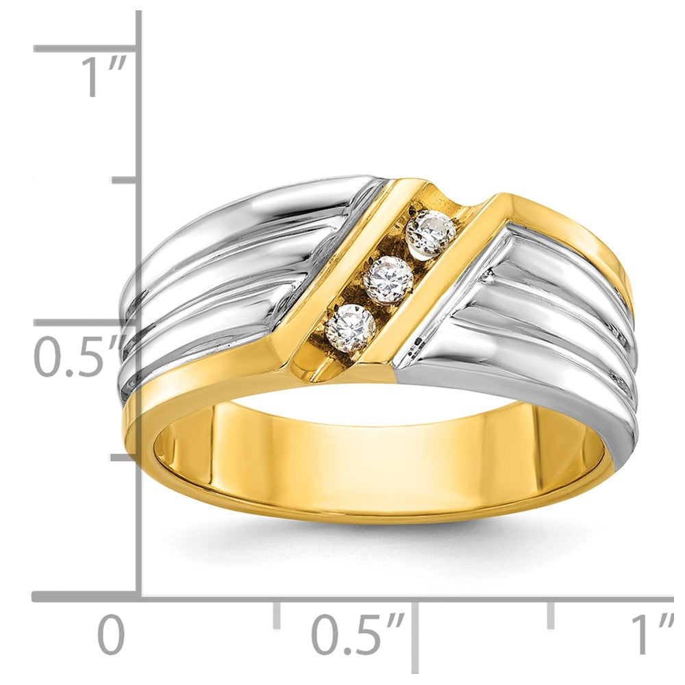 IBGoodman Two-tone Men's Polished and Grooved 3-Stone 1/6 Carat AA Quality Diamond Ring - WBC