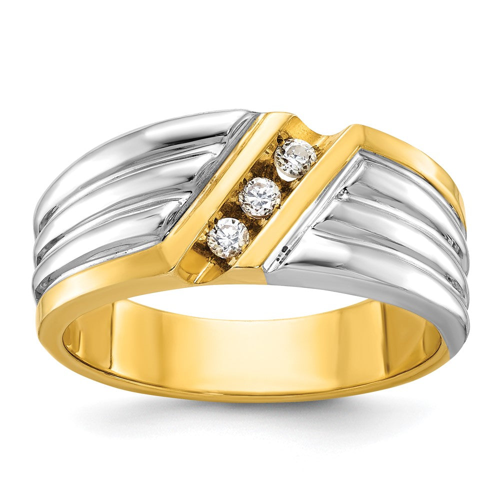 IBGoodman Two-tone Men's Polished and Grooved 3-Stone 1/6 Carat AA Quality Diamond Ring - WBC