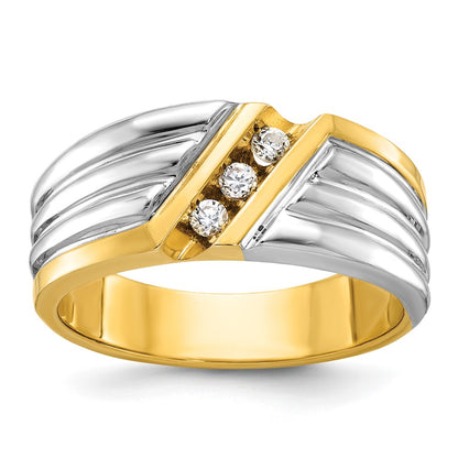 IBGoodman Two-tone Men's Polished and Grooved 3-Stone 1/6 Carat AA Quality Diamond Ring - WBC