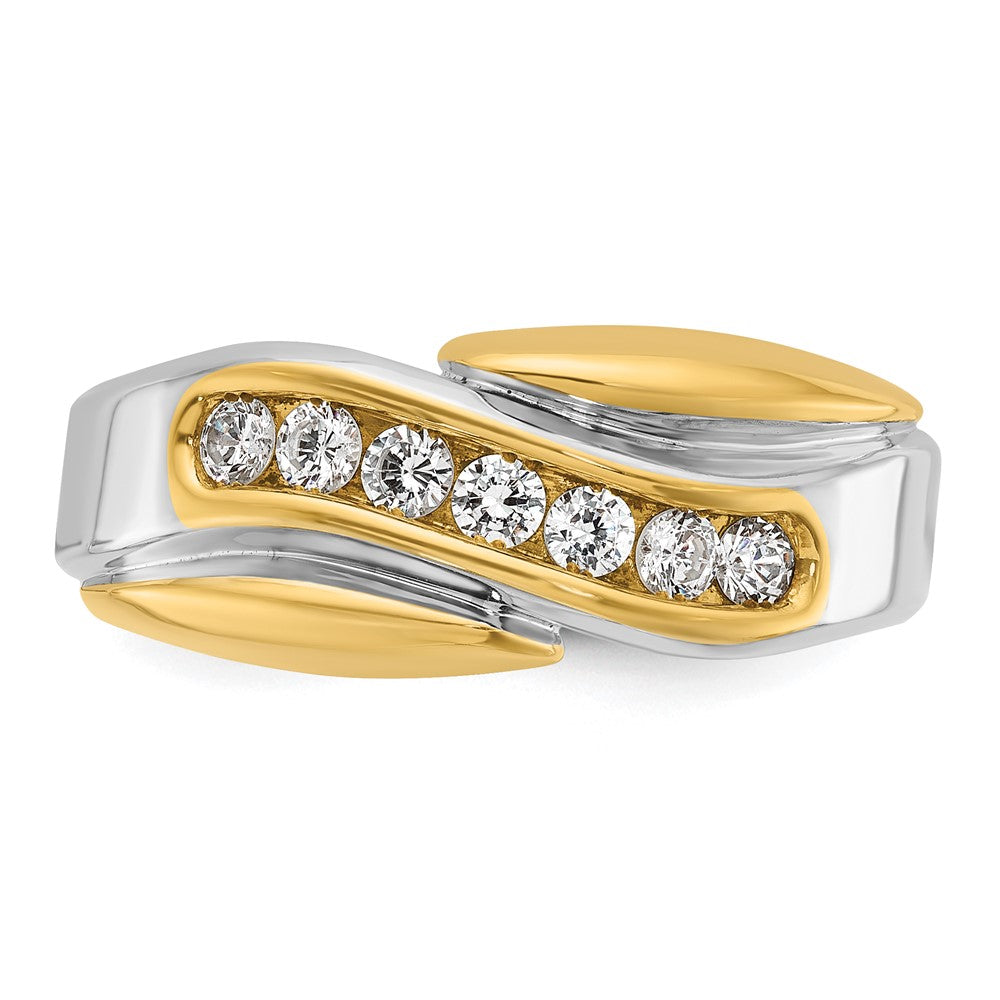 IB Goodman Two-tone Mens Polished and Grooved Curved 7-Stone 1/2 Carat AA Diamond Ring - WBC