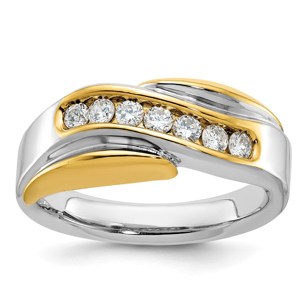 IB Goodman Two-tone Mens Polished and Grooved Curved 7-Stone 1/2 Carat AA Diamond Ring - WBC