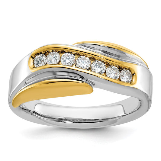 IB Goodman Two-tone Mens Polished and Grooved Curved 7-Stone 1/2 Carat AA Diamond Ring - WBC