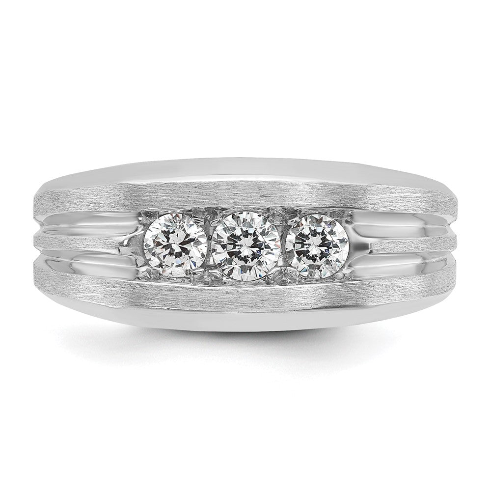 IBGoodman Men's Polished Satin and Grooved 3-Stone 1/2 Carat AA Quality Diamond Ring - WBC