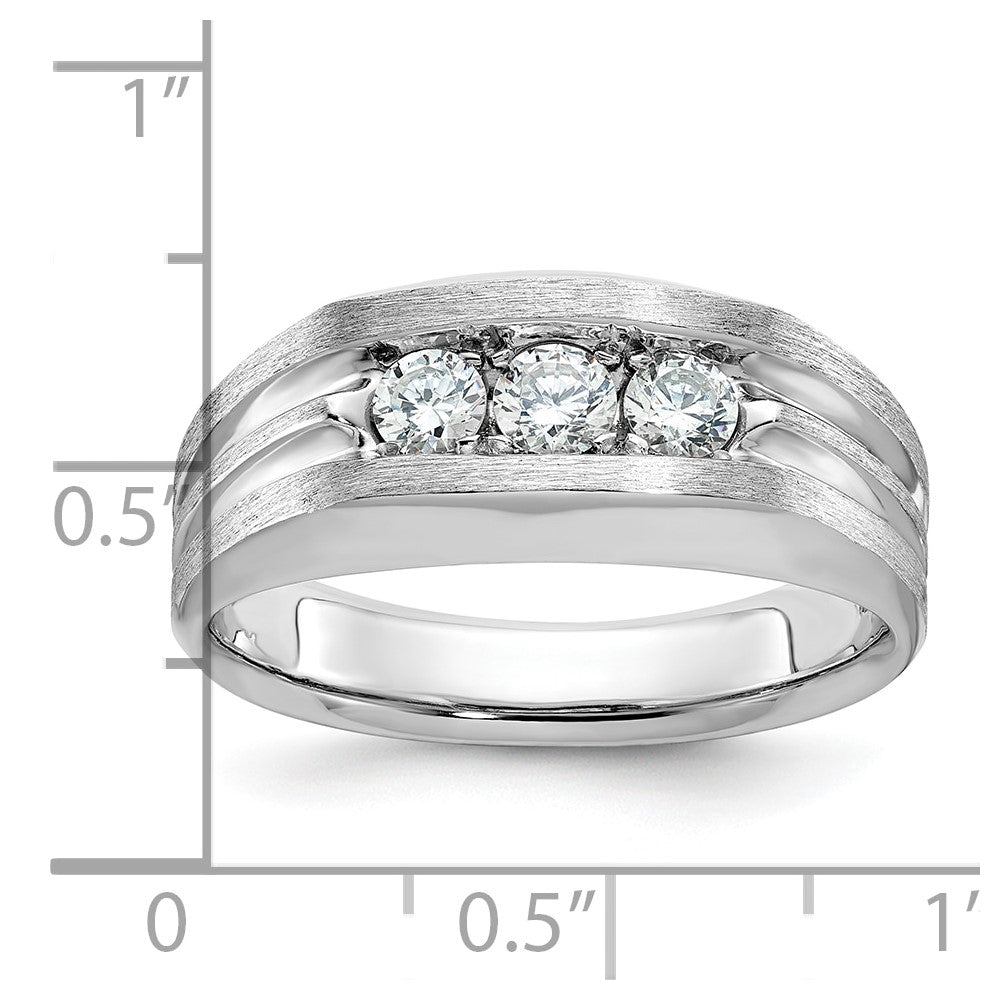 IBGoodman Men's Polished Satin and Grooved 3-Stone 1/2 Carat AA Quality Diamond Ring - WBC