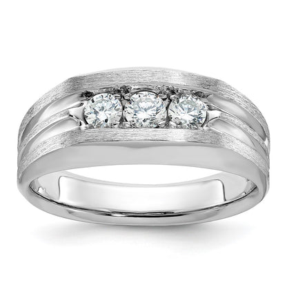 IBGoodman Men's Polished Satin and Grooved 3-Stone 1/2 Carat AA Quality Diamond Ring - WBC