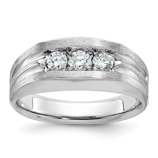 IBGoodman Men's Polished Satin and Grooved 3-Stone 1/2 Carat AA Quality Diamond Ring - WBC
