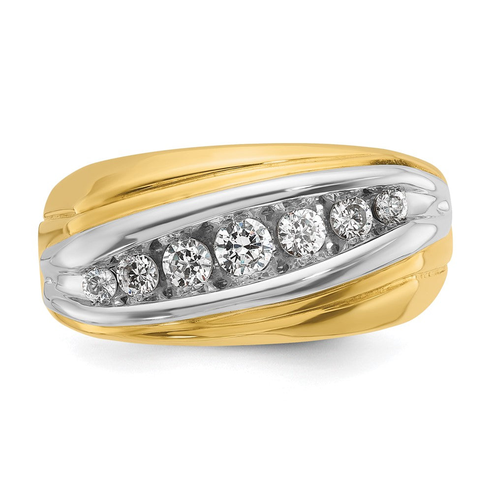 IBGoodman Two-tone Men's Polished and Grooved Graduated 7-Stone 1/2 Carat AA Quality Diamond Ring - WBC