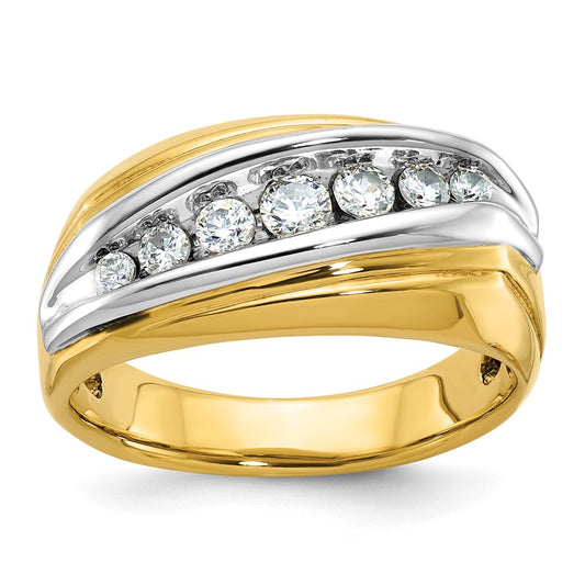 IBGoodman Two-tone Men's Polished and Grooved Graduated 7-Stone 1/2 Carat AA Quality Diamond Ring - WBC