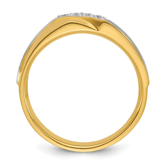 IBGoodman Two-tone Men's Polished Satin and Grooved 4-Stone 1/8 Carat AA Quality Diamond Ring - WBC