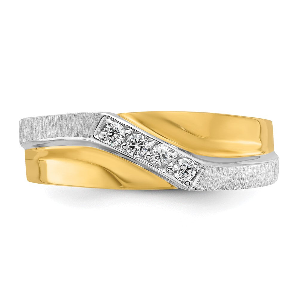 IBGoodman Two-tone Men's Polished Satin and Grooved 4-Stone 1/8 Carat AA Quality Diamond Ring - WBC