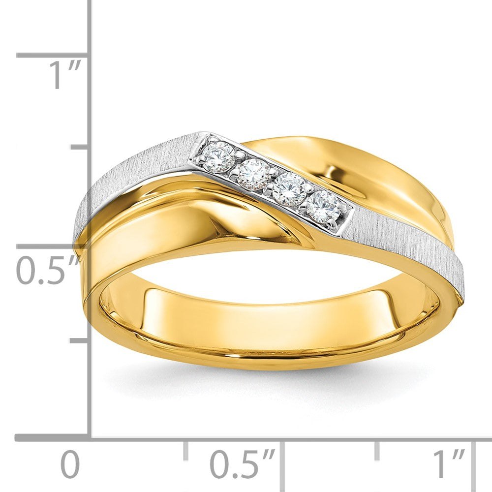 IBGoodman Two-tone Men's Polished Satin and Grooved 4-Stone 1/8 Carat AA Quality Diamond Ring - WBC