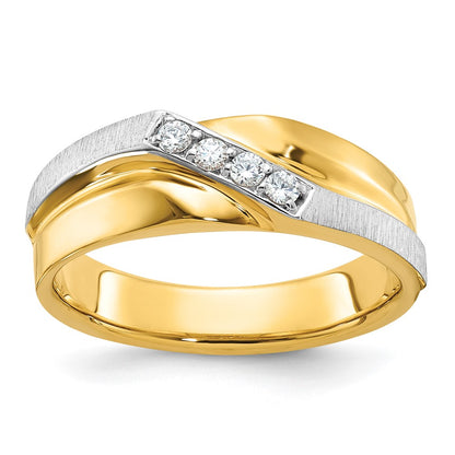 IBGoodman Two-tone Men's Polished Satin and Grooved 4-Stone 1/8 Carat AA Quality Diamond Ring - WBC