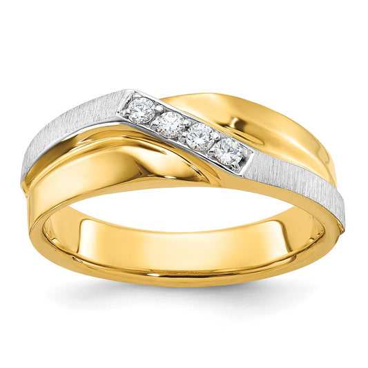 IBGoodman Two-tone Men's Polished Satin and Grooved 4-Stone 1/8 Carat AA Quality Diamond Ring - WBC
