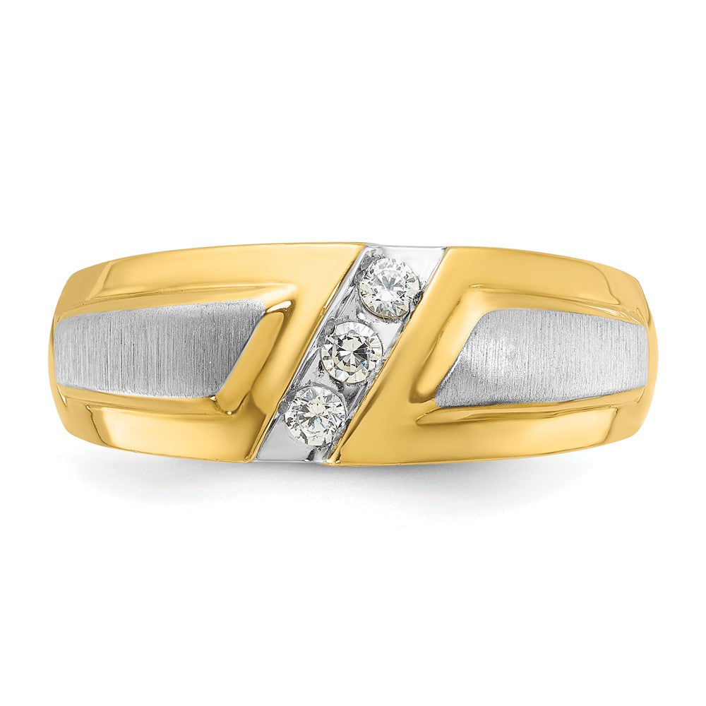 IBGoodman Two-tone Men's Polished and Satin 3-Stone 1/5 Carat AA Quality Diamond Ring - WBC