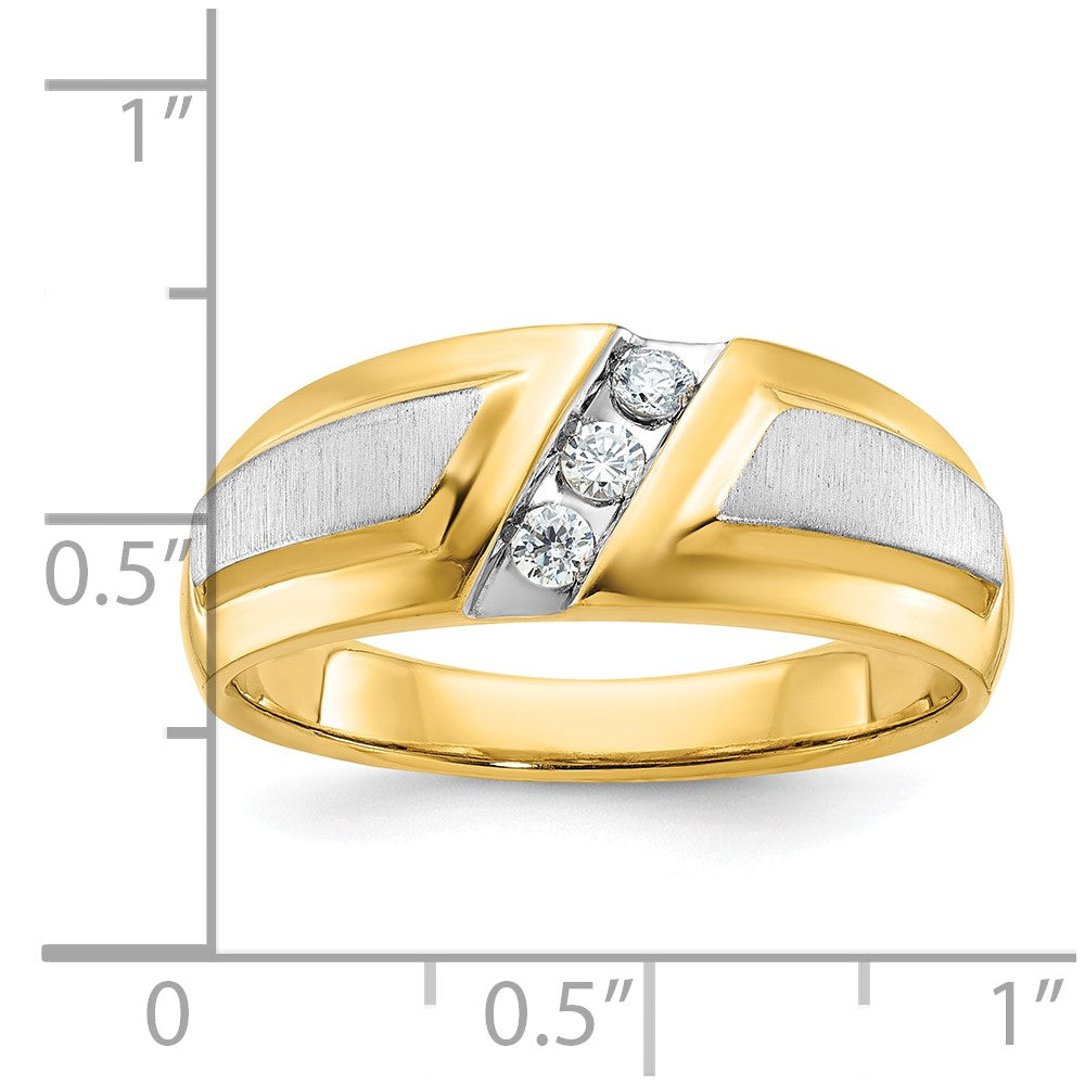 IBGoodman Two-tone Men's Polished and Satin 3-Stone 1/5 Carat AA Quality Diamond Ring - WBC