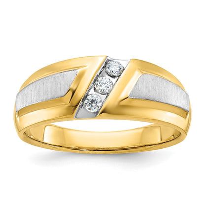 IBGoodman Two-tone Men's Polished and Satin 3-Stone 1/5 Carat AA Quality Diamond Ring - WBC