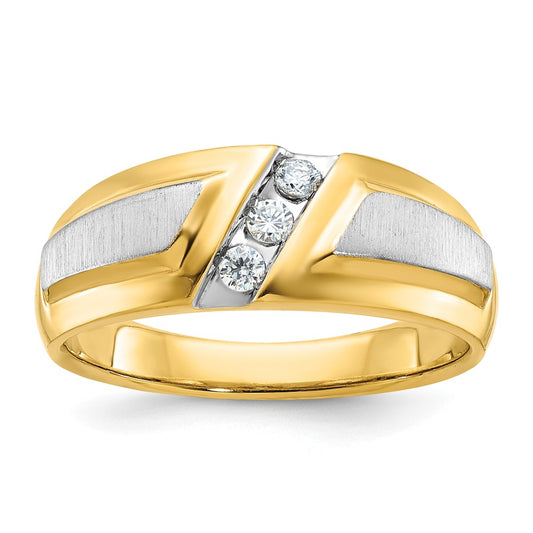 IBGoodman Two-tone Men's Polished and Satin 3-Stone 1/5 Carat AA Quality Diamond Ring - WBC