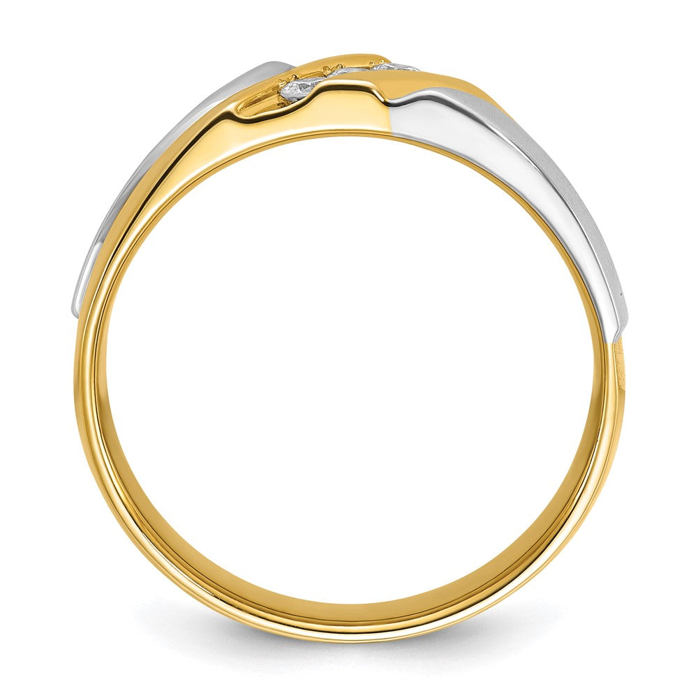 IBGoodman Two-tone Men's Polished Satin and Grooved 3-Stone 1/6 Carat AA Quality Diamond Ring - WBC