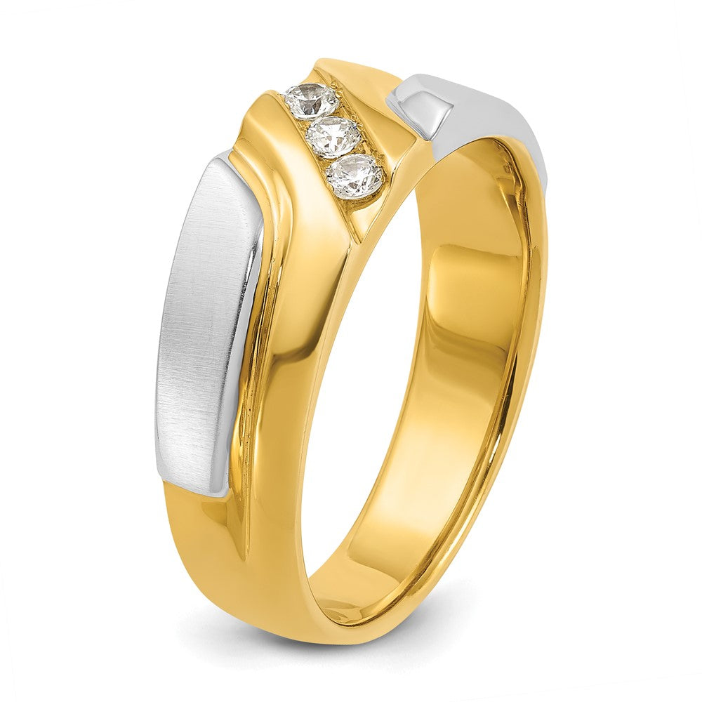 IBGoodman Two-tone Men's Polished Satin and Grooved 3-Stone 1/6 Carat AA Quality Diamond Ring - WBC