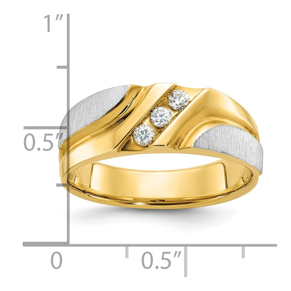 IBGoodman Two-tone Men's Polished Satin and Grooved 3-Stone 1/6 Carat AA Quality Diamond Ring - WBC