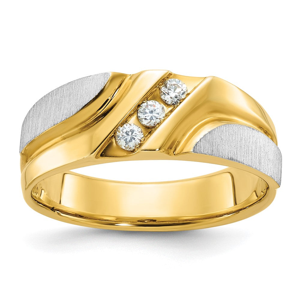IBGoodman Two-tone Men's Polished Satin and Grooved 3-Stone 1/6 Carat AA Quality Diamond Ring - WBC