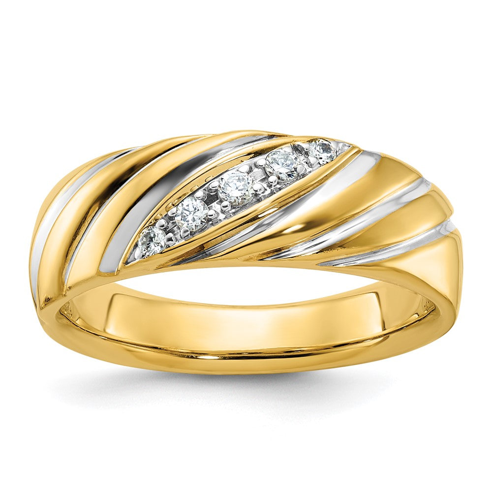 IBGoodman with Rhodium Men's Polished and Grooved 1/6 Carat AA Quality Diamond Ring - WBC