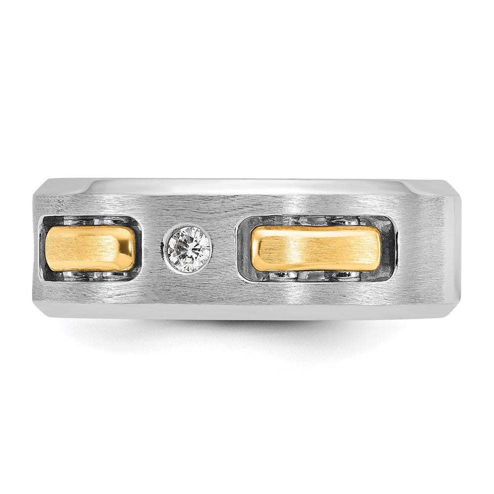 IBGoodman Two-tone Men's Polished Satin and Cut-Out 1/6 Carat AA Quality Diamond 3-Stone Ring - WBC