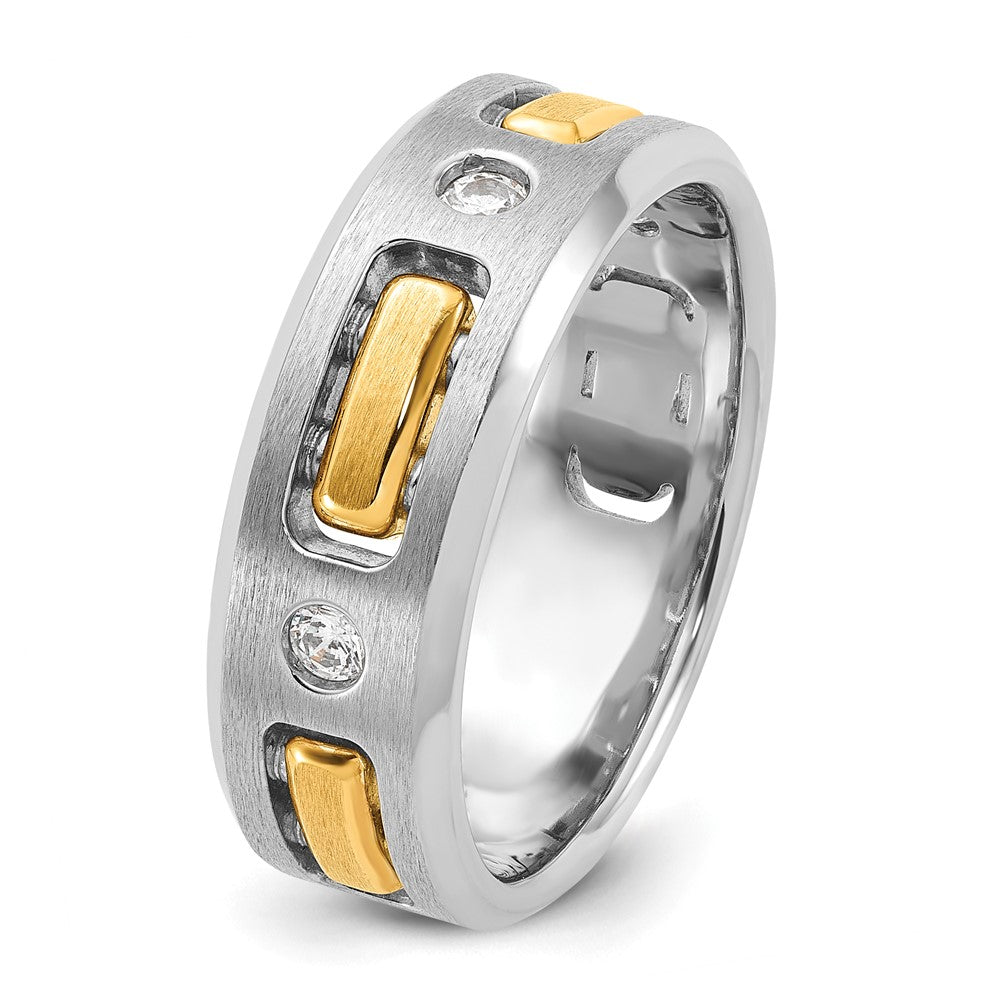IBGoodman Two-tone Men's Polished Satin and Cut-Out 1/6 Carat AA Quality Diamond 3-Stone Ring - WBC