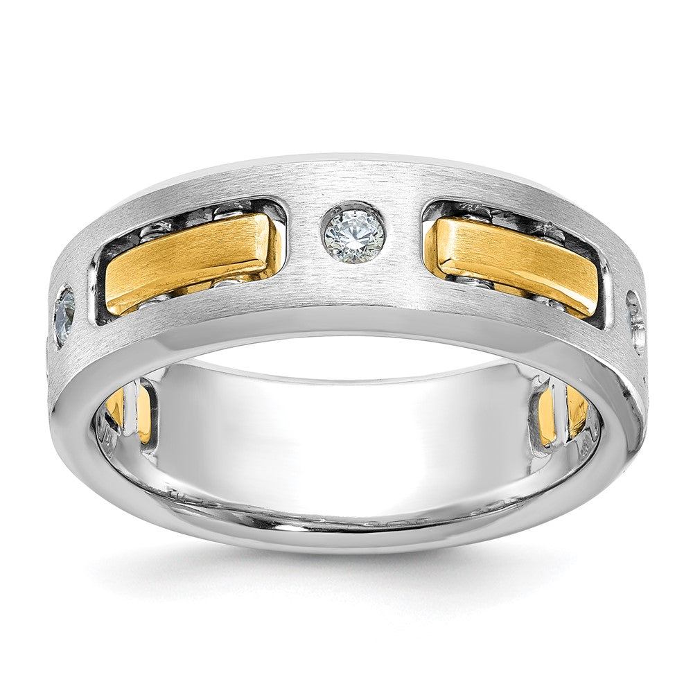 IBGoodman Two-tone Men's Polished Satin and Cut-Out 1/6 Carat AA Quality Diamond 3-Stone Ring - WBC
