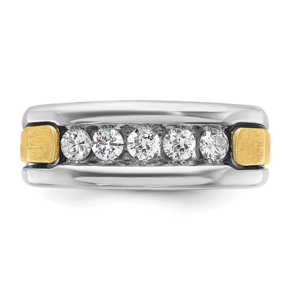 IBGoodman Two-tone Men's Polished Satin and Grooved 5-Stone 1/2 Carat AA Quality Diamond Square Ring - WBC