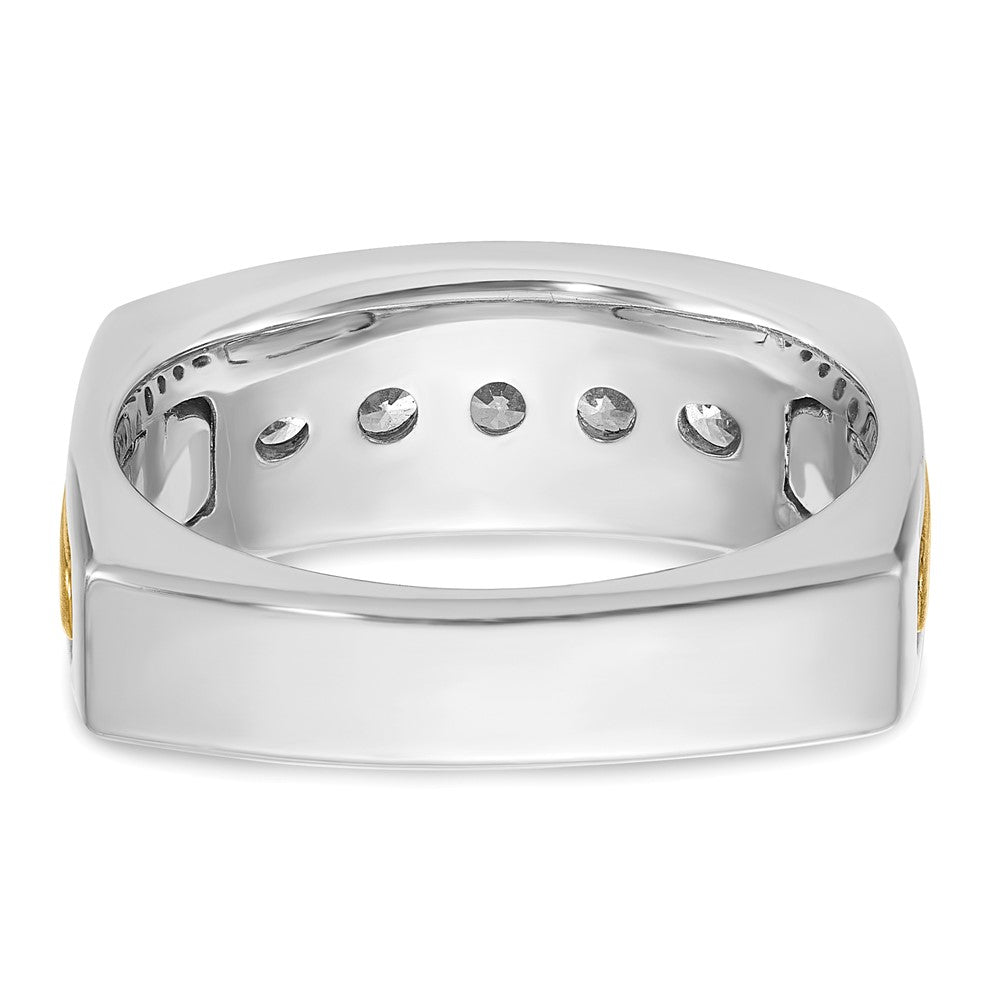 IBGoodman Two-tone Men's Polished Satin and Grooved 5-Stone 1/2 Carat AA Quality Diamond Square Ring - WBC