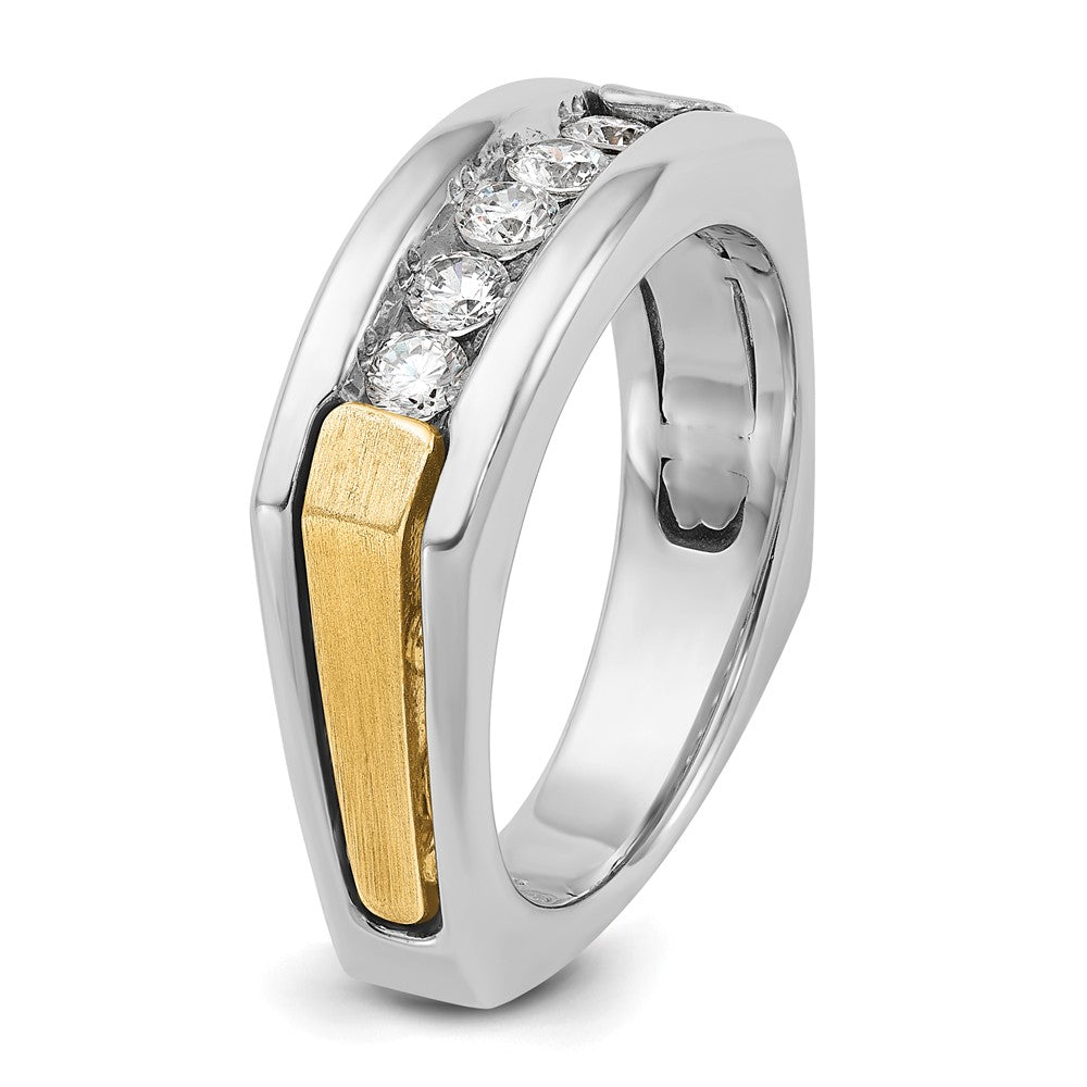 IBGoodman Two-tone Men's Polished Satin and Grooved 5-Stone 1/2 Carat AA Quality Diamond Square Ring - WBC