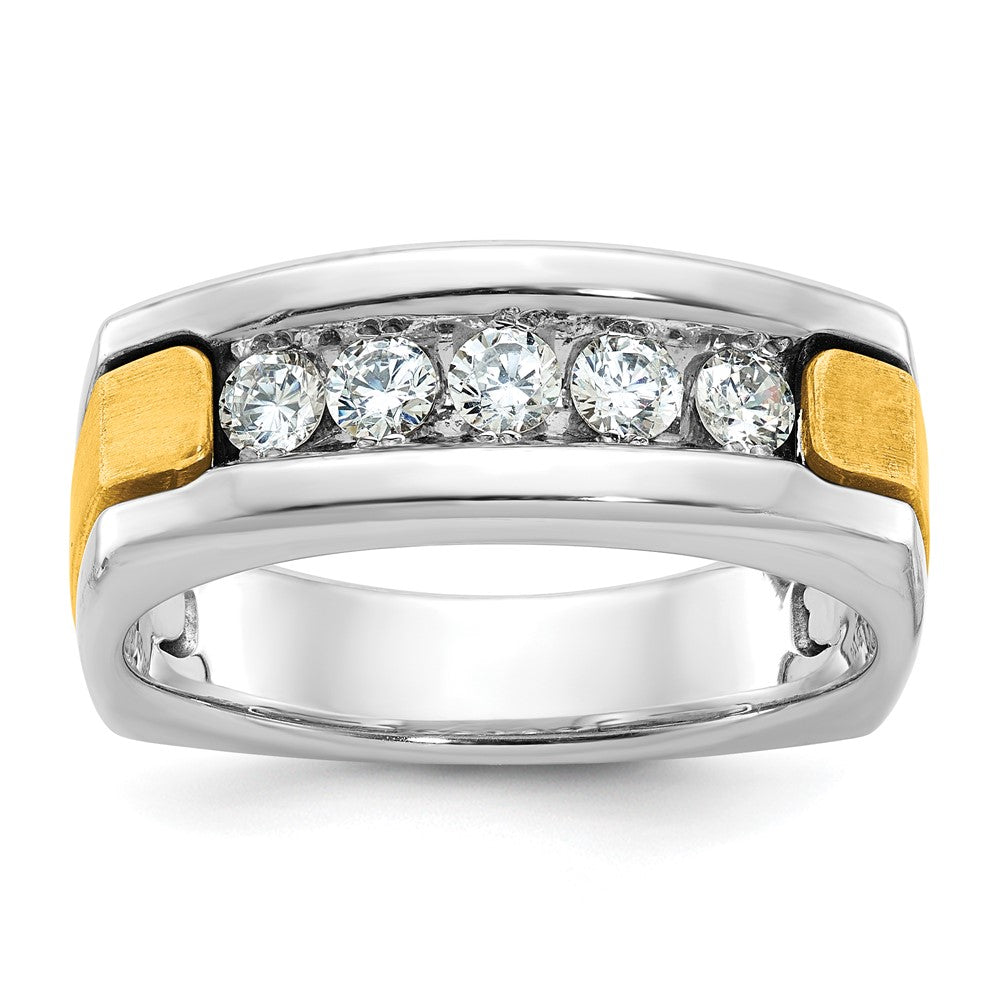 IBGoodman Two-tone Men's Polished Satin and Grooved 5-Stone 1/2 Carat AA Quality Diamond Square Ring - WBC