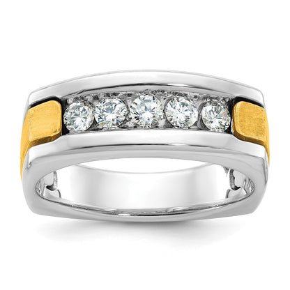 IBGoodman Two-tone Men's Polished Satin and Grooved 5-Stone 1/2 Carat AA Quality Diamond Square Ring - WBC