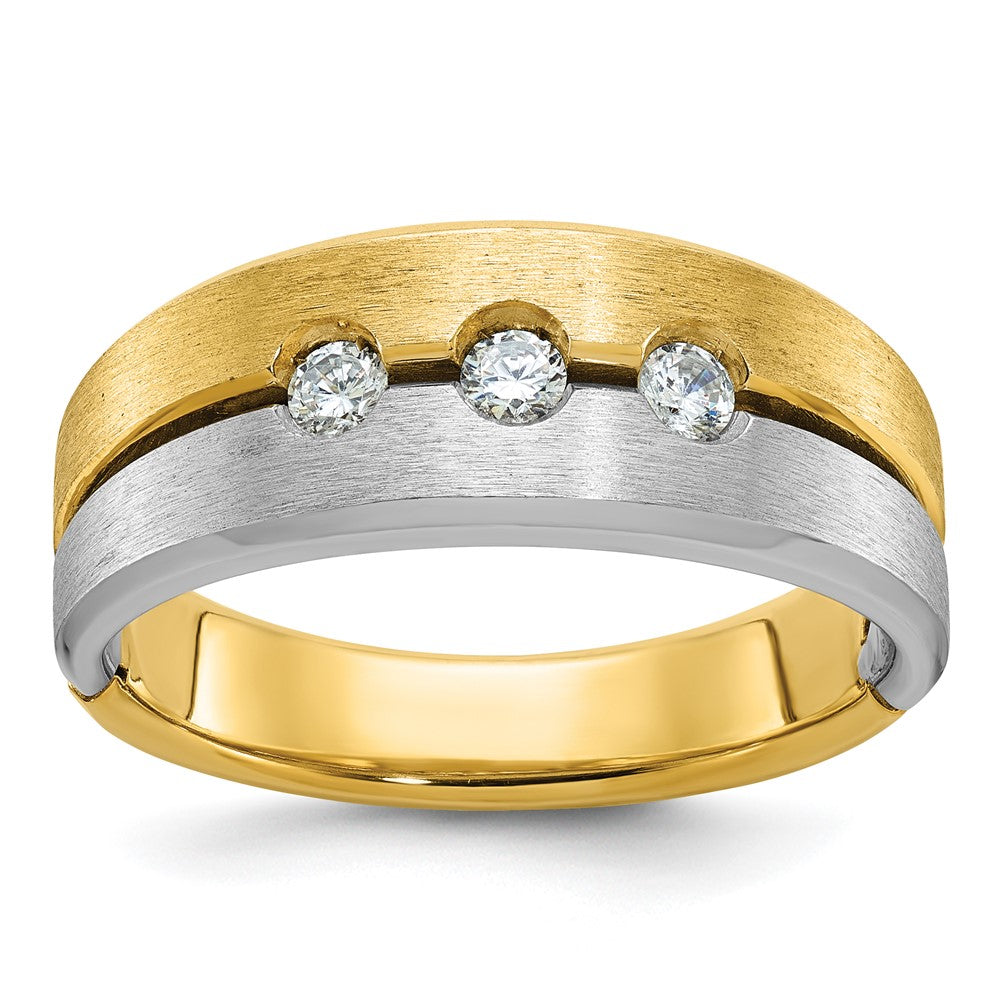 IB Goodman Two-tone Mens Polished and Satin 1/4 carat Diamond 3-Stone Complete Ring - WBC