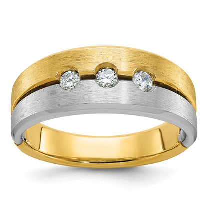 IB Goodman Two-tone Mens Polished and Satin 1/4 carat Diamond 3-Stone Complete Ring - WBC