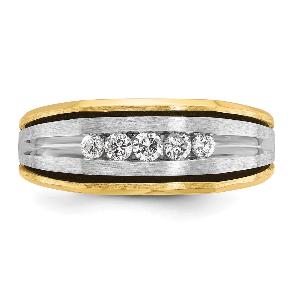 IBGoodman Two-tone with Black Rhodium Men's Polished Satin and Grooved 5-Stone 1/4 Carat AA Quality Diamond Ring - WBC
