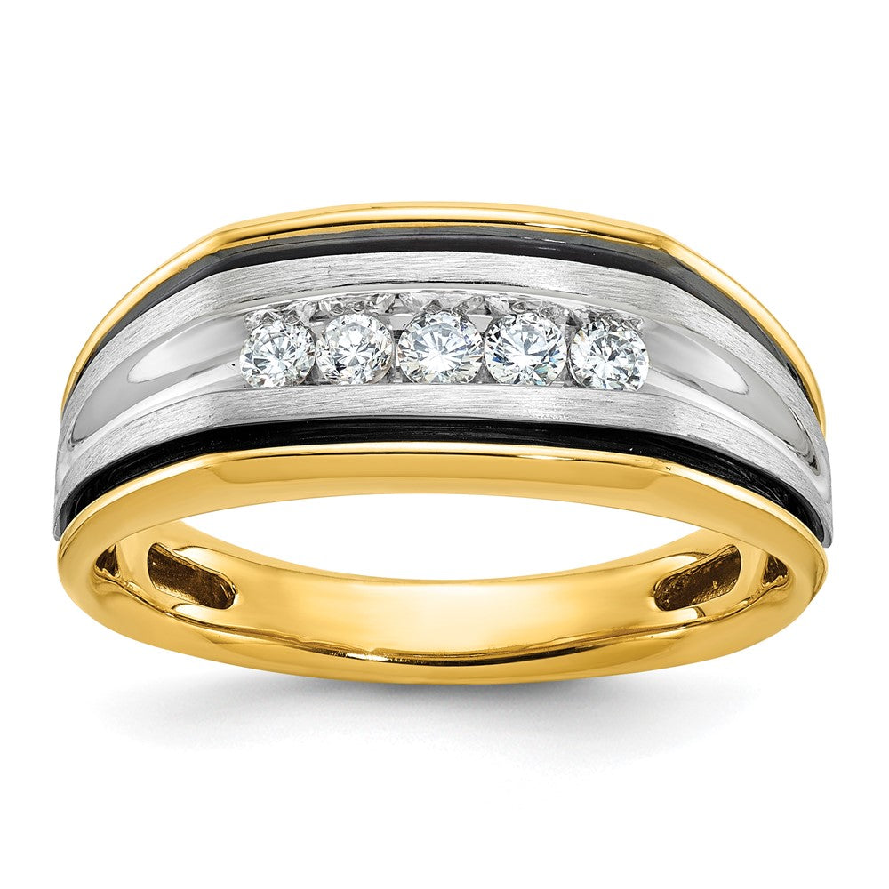 IBGoodman Two-tone with Black Rhodium Men's Polished Satin and Grooved 5-Stone 1/4 Carat AA Quality Diamond Ring - WBC