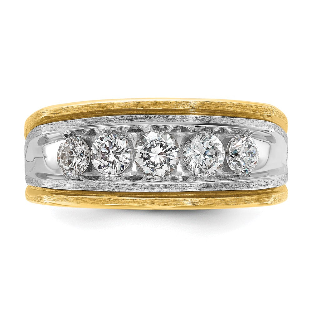 IBGoodman Two-tone with Black Rhodium Men's Polished Satin and Grooved 5-Stone 1 Carat AA Quality Diamond Ring - WBC
