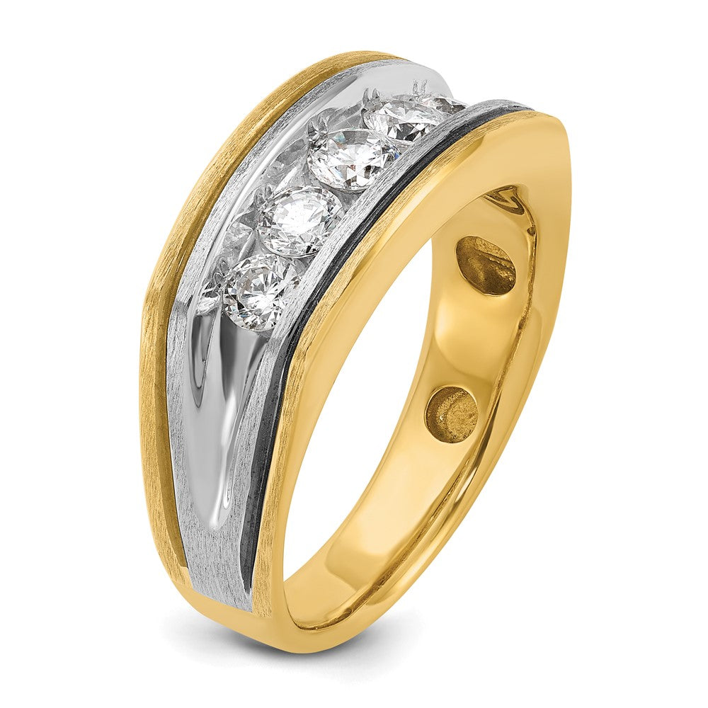 IBGoodman Two-tone with Black Rhodium Men's Polished Satin and Grooved 5-Stone 1 Carat AA Quality Diamond Ring - WBC